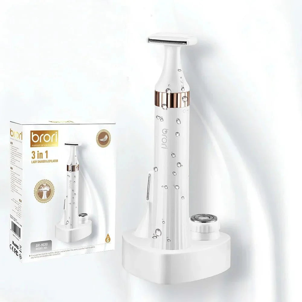 3-in-1 Women Shaver, Rechargeable Electric Razor, Painless Hair Removal, Bikini Trimmer, Facial & Body Shaver