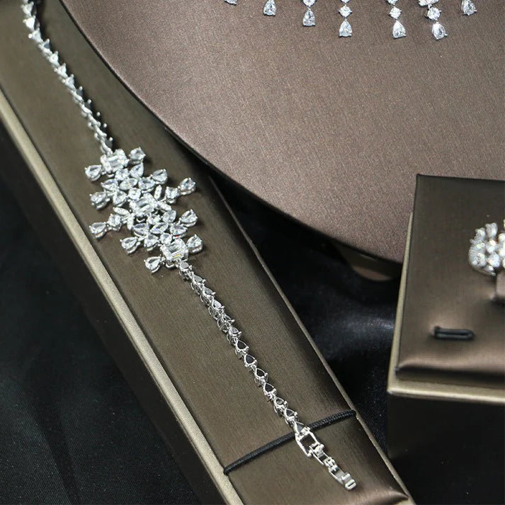 Bridal Zircon 3A Jewelry Set, Four-Piece Wedding Set, Elegant Necklace & Earrings, Luxury Zircon Bridal Jewelry, Sparkling Wedding Accessories, Bride Jewelry Set