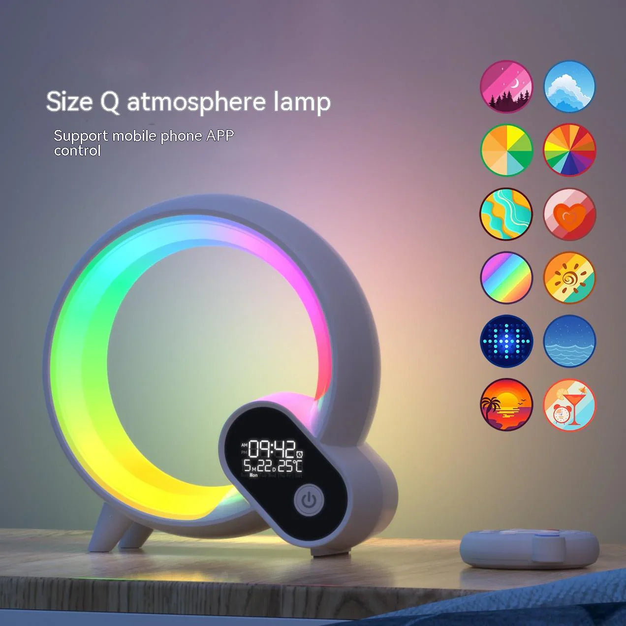 Creative Q Light Sunrise Alarm Clock – Digital Display, Bluetooth Speaker, Smart Wake-Up, Colorful LED Atmosphere Lamp