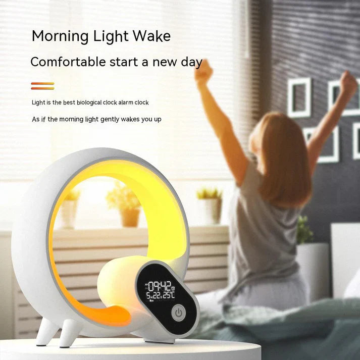 Creative Q Light Sunrise Alarm Clock – Digital Display, Bluetooth Speaker, Smart Wake-Up, Colorful LED Atmosphere Lamp