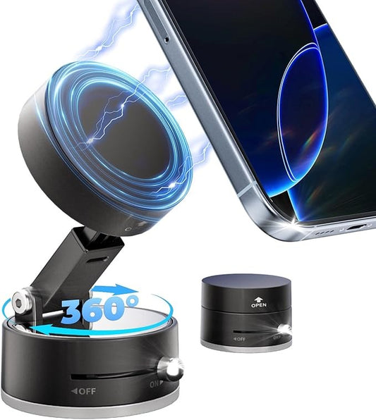 Foldable Magnetic Car Phone Holder | Strong Vacuum Grip, 360° Rotation, Dashboard & Windshield Mount