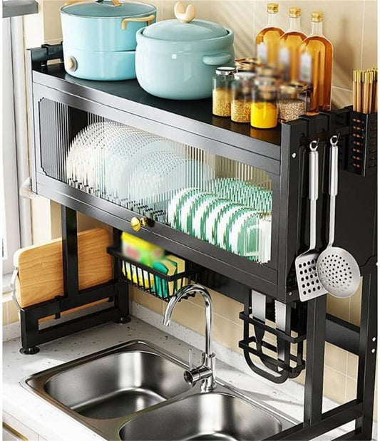 Adjustable Kitchen Sink Shelf with Cabinet Door Organizer | Space-Saving Storage Rack