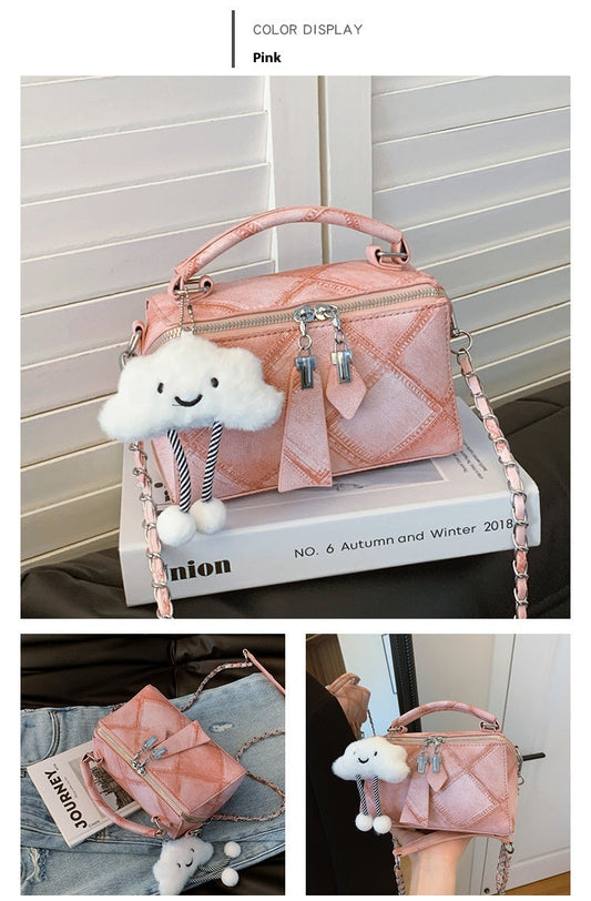 Korean Style Box Chain Handbag – Elegant, Textured, Luxury Shoulder & Messenger Bag for Women