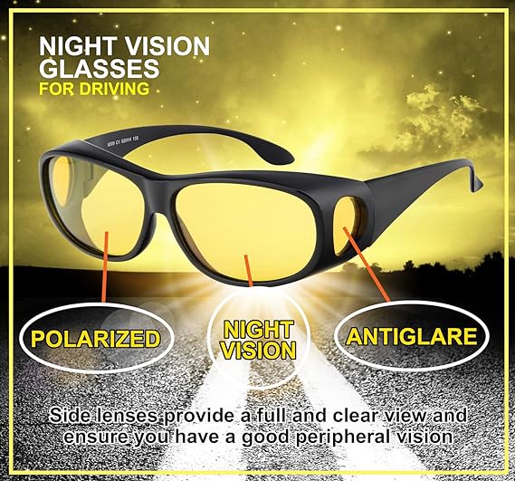 Night Driving Glasses, Anti-Glare Vision Glasses, Polarized Night Glasses, HD Nighttime Driving Eyewear, Yellow Lens Glasses, Night Safety Glasses