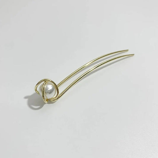 Refined Grace Pearl Metal Hairpin | Elegant Hair Accessory, Bun Updo, Wedding Hairpin, Pearl Hair Clip, Vintage Style