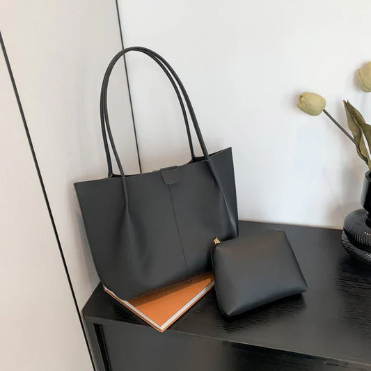 Retro Two-Piece Set, Simple Casual Bag, Large Capacity Handbag, Vintage Shoulder Bag, Stylish Tote & Crossbody Set, Women's Fashion Handbag, Travel Bag