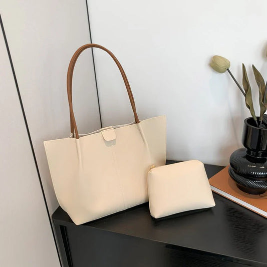 Retro Two-Piece Set, Simple Casual Bag, Large Capacity Handbag, Vintage Shoulder Bag, Stylish Tote & Crossbody Set, Women's Fashion Handbag, Travel Bag