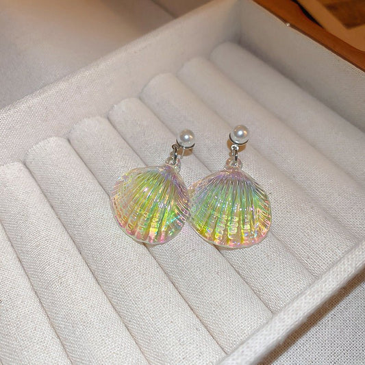 Silver Needle Shell Illusion Pearl Earrings – Elegant, Colorful, Hypoallergenic, Lightweight & Stylish Jewelry for Women