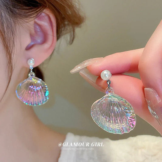 Silver Needle Shell Illusion Pearl Earrings – Elegant, Colorful, Hypoallergenic, Lightweight & Stylish Jewelry for Women