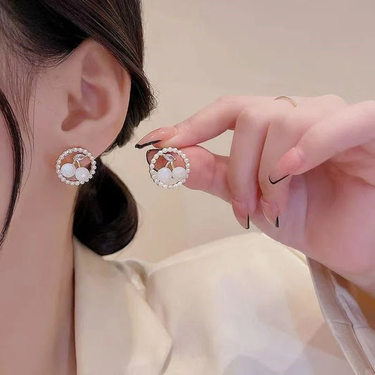 Trendy Cherry Zircon Ear Studs, High-Grade Zircon Earrings, Elegant Cherry Earrings, Women’s Fashion Jewelry, Luxury Zircon Studs, Sparkling Crystal Earrings